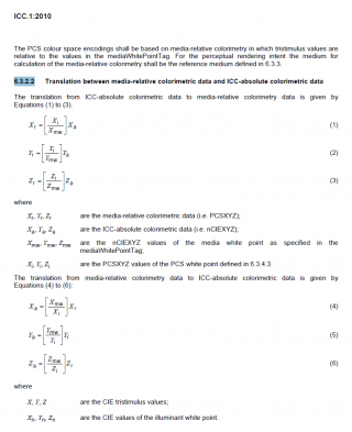 Для справки. Формулы спецификации ICC  (стр. 28) преобразования относительных данных в абсолютные и обратно