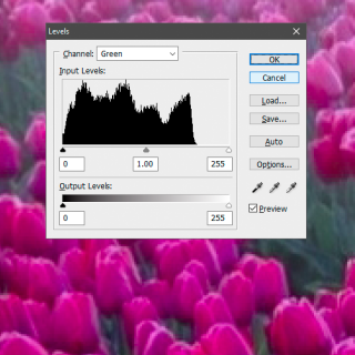 Гистограмма скриншота предположительно 6-битного монитора (64 значения на цветовой канал преобразованы в 256 значений 8-битного файла)