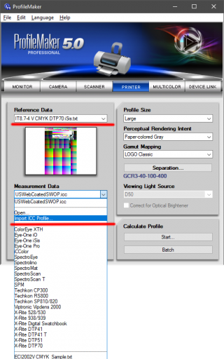 Добываем данные о цвете по референсу импортом icc-профиля в ProfileMaker
