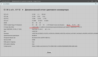 Плотность образца черной краски со светлотой 15.69 на заданной бумаге