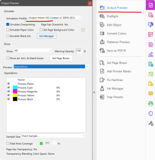 Acrobat &gt; Print Production &gt; Output Preview