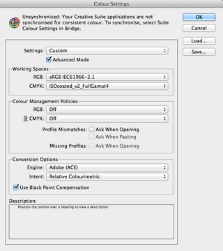 окно Color Settings в InDesign