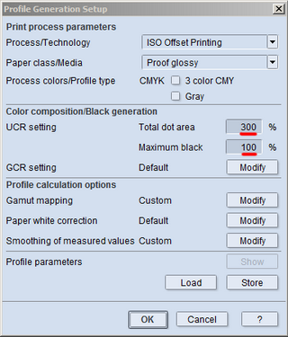 Рис. 2. <br />Окно установок Profile Generation программы Color Toolbox от Heidelberg.