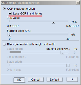 Рис. 5. <br />Меньшее замещение цветных черным в телесных тонах в Color Toolbox при общей тяжелой генерации черного.