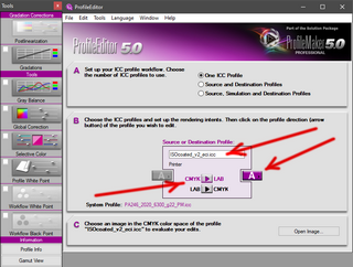 Выбираем профиль, указываем таблицу Absolute для редактирования, указываем направление CMYK-&gt;Lab редактируемой таблицы